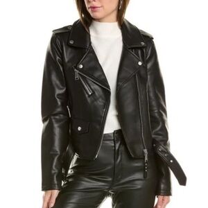 New Rebecca Minkoff Women's Black Faux Leather Zip Moto Biker Jacket